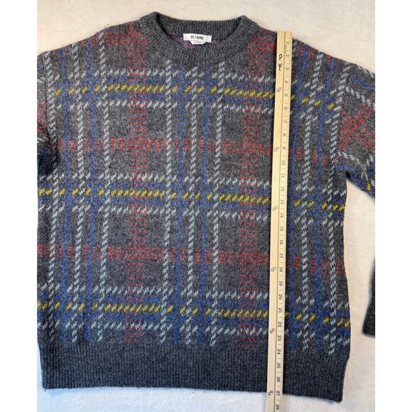 RE/DONE 90's Oversized Crewneck Gray Plaid Wool Sweater Large - Picture 9 of 9